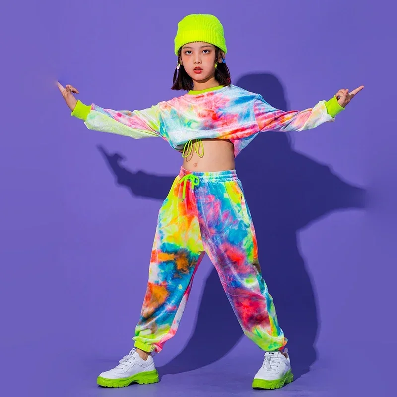 Dancing Clothes Stage Outfits Jazz Dance Costume 2023 New Hip Hop Clothing Multicolor Sweatshirt Causal Pants For Girls Ballroom