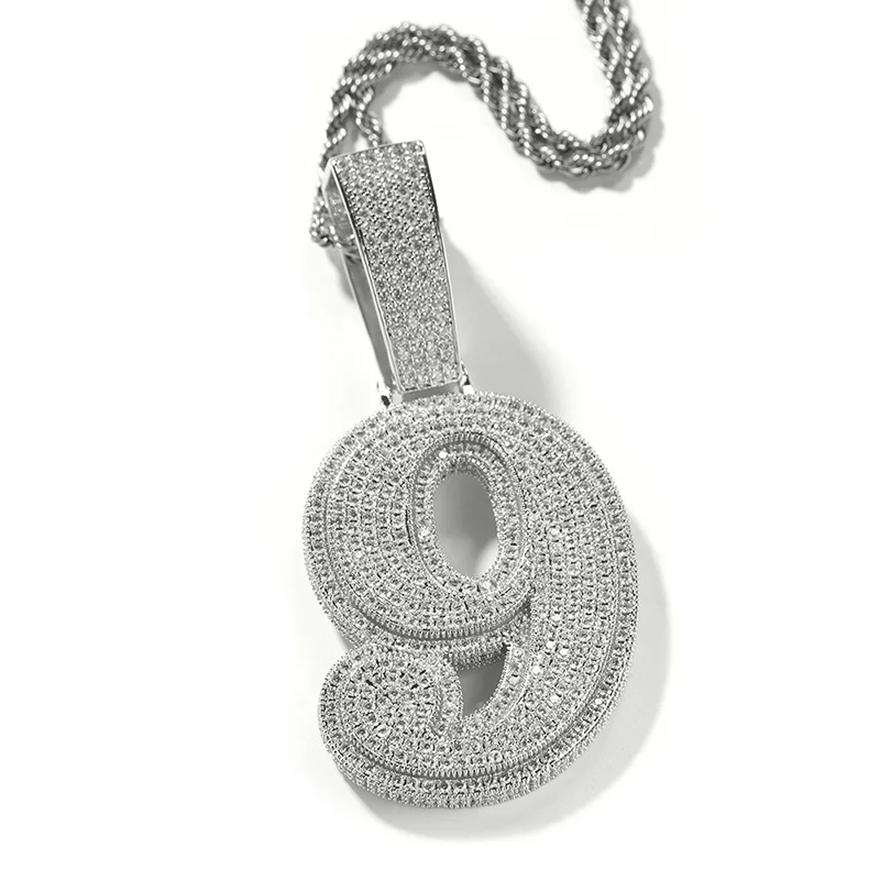 Hip Hop 5A+ CZ Stone Paved Bling Ice Out Big Numbers Pendants Necklaces for Men Rapper Jewelry Gold Silver Color