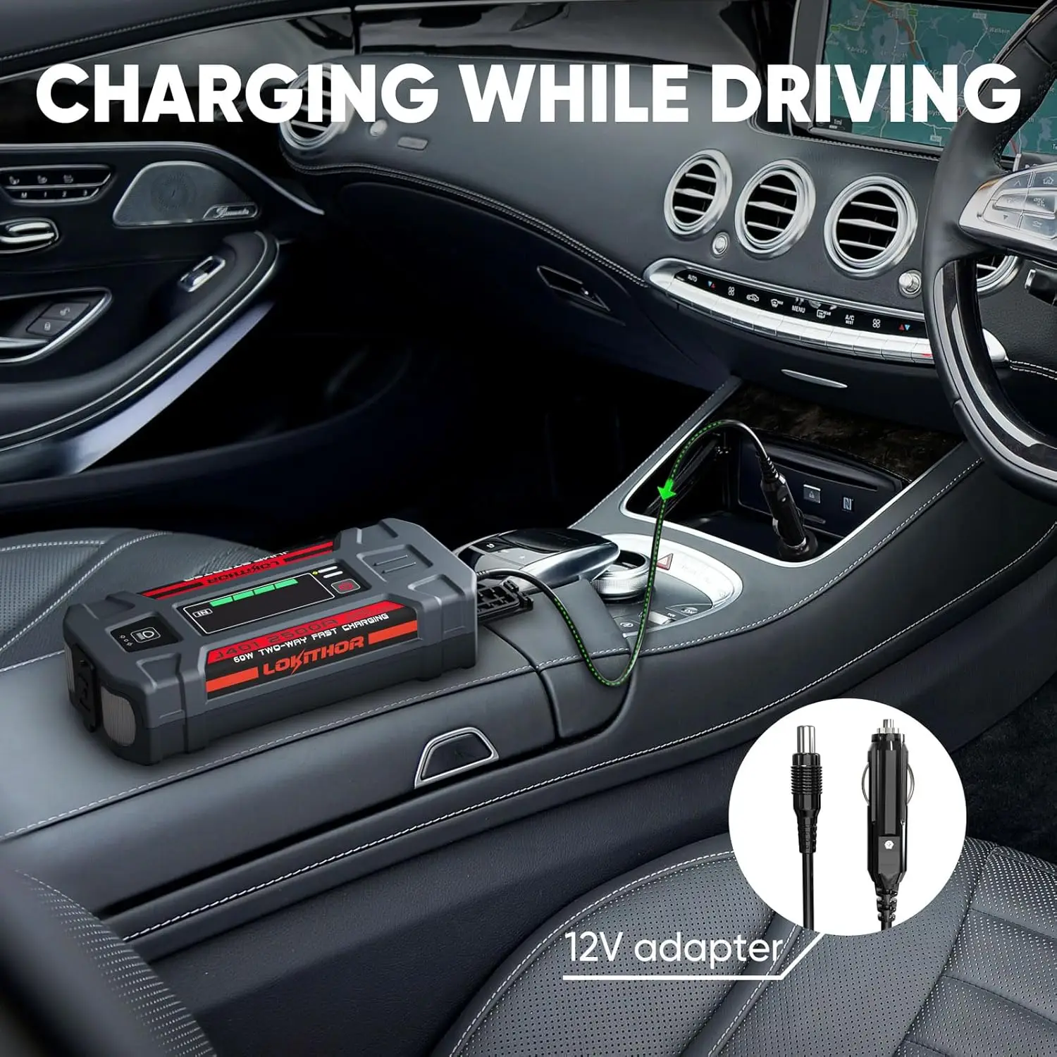 J401 2500A بطارية السيارة المحمولة Jump Starter، 12V، 60W شحن سريع، شاشة LED، للغاز 8.5L والديزل 6.5L #5