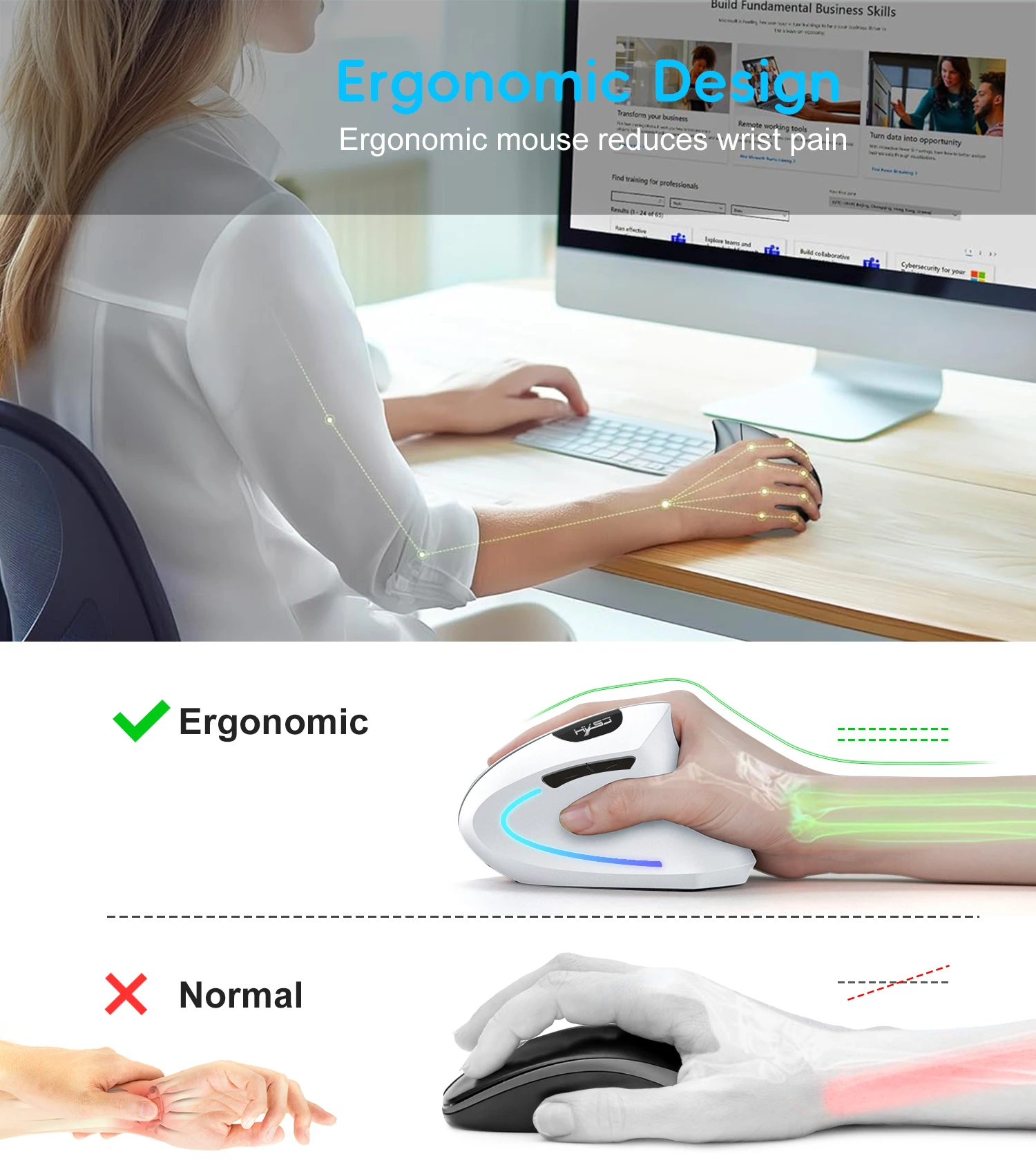 Silent Bluetooth Mouse Dual-mode Wireless Rechargeable RGB Vertical Ergonomics Mouse for iPad Samsung Tablet Computer Laptop - Image 2