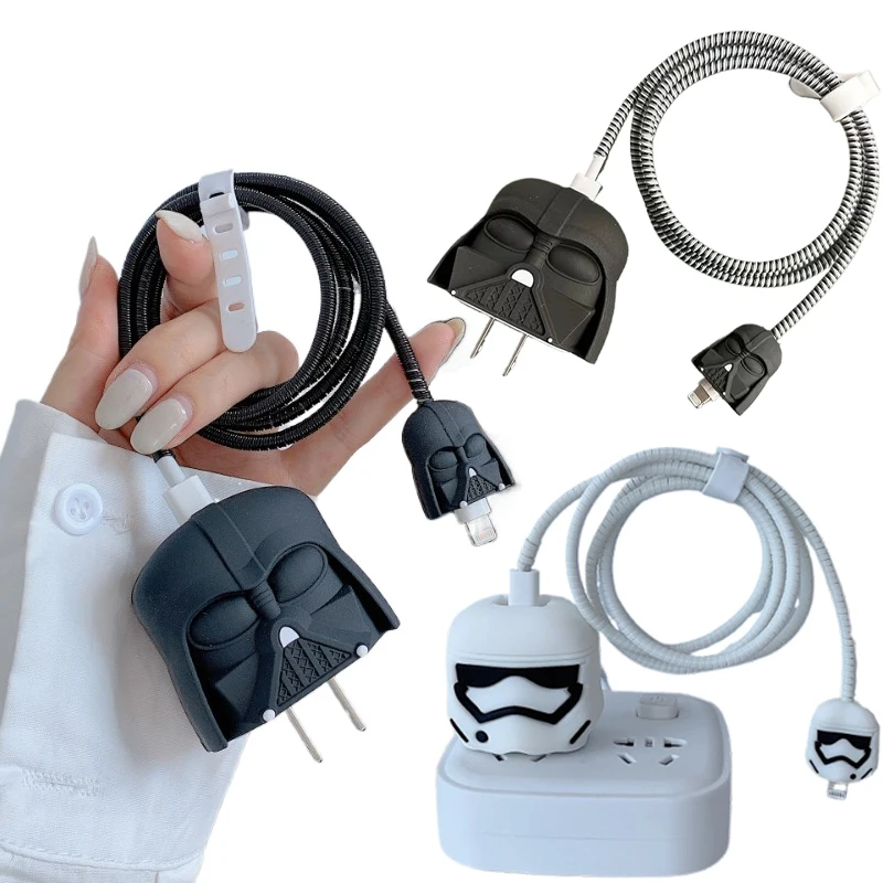 Star Wars Darth Vader Charger Protector Cable Organiser for IPhone 18W 20W Charger Data Cable Line Spiral Winder Accessories