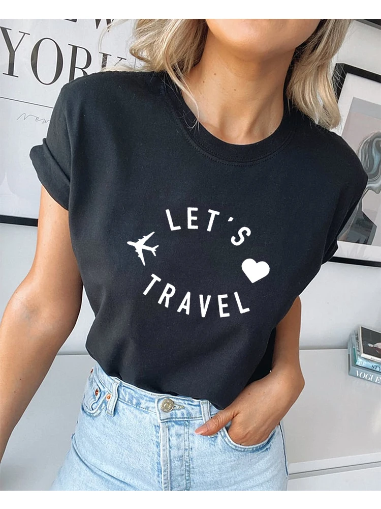 

Let's Travel Print Women Aesthetic Harajuku T Shirts Casual Kawaii Summer Short Sleeve Trip Clothes Tees Tops Camisetas Mujer