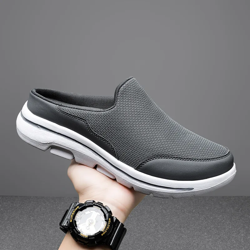 2023 Men Casual Mules Mesh Breathable Flat Slippers Summer Couple Shoes Large Size Loafers Fashion Shoes Men Street Slippers