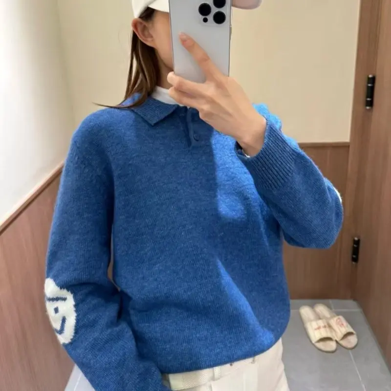 

Fall/Winter New Arrival Women's Golf Top Blue Preppy Knit Sweater Warm, Slim-Fit, Fashionable Sports Sweater Jacket