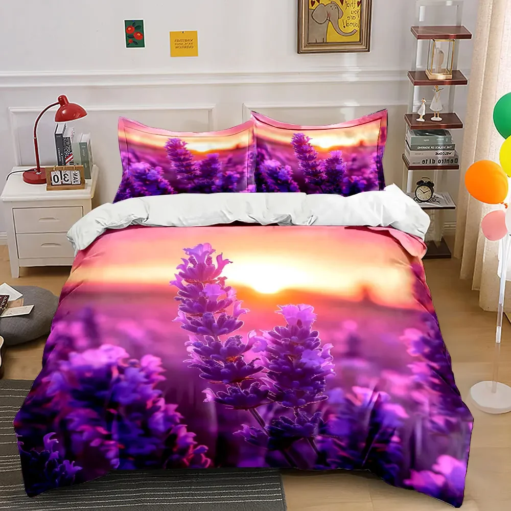 Lavender Sunset Decor Set Soft Comfortable Duvet Cover Bedding Set Included 1*Duvet Cover & 2*Pillowcases, gift