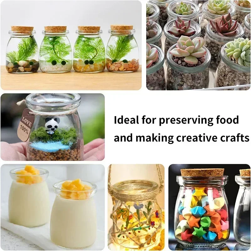 10Pcs Reusable 100/200ML Glass Storage Jars w/ Cork Lids Empty Glass Containers  w/ Tags and Ropes For DIY Decorative Jam Honey