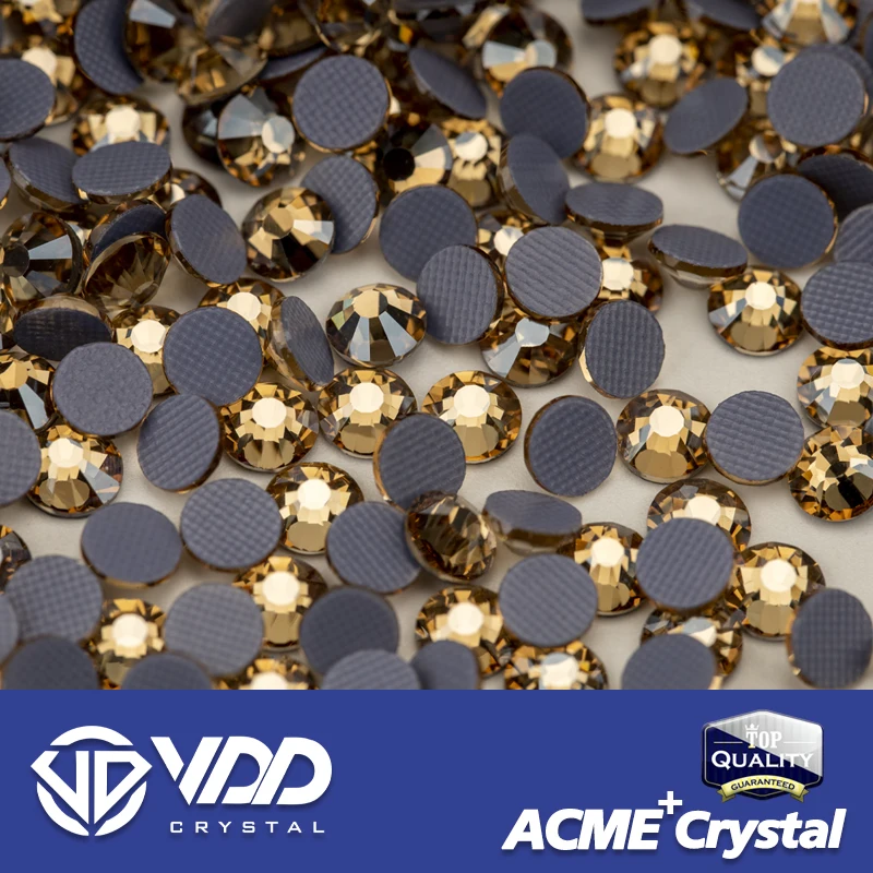 VDD ACME+Series 058 Golden Shadow Glass Crystal HotFix Rhinestones Flatback Strass Glitter 3D Stones Fabric Clothes Decoration