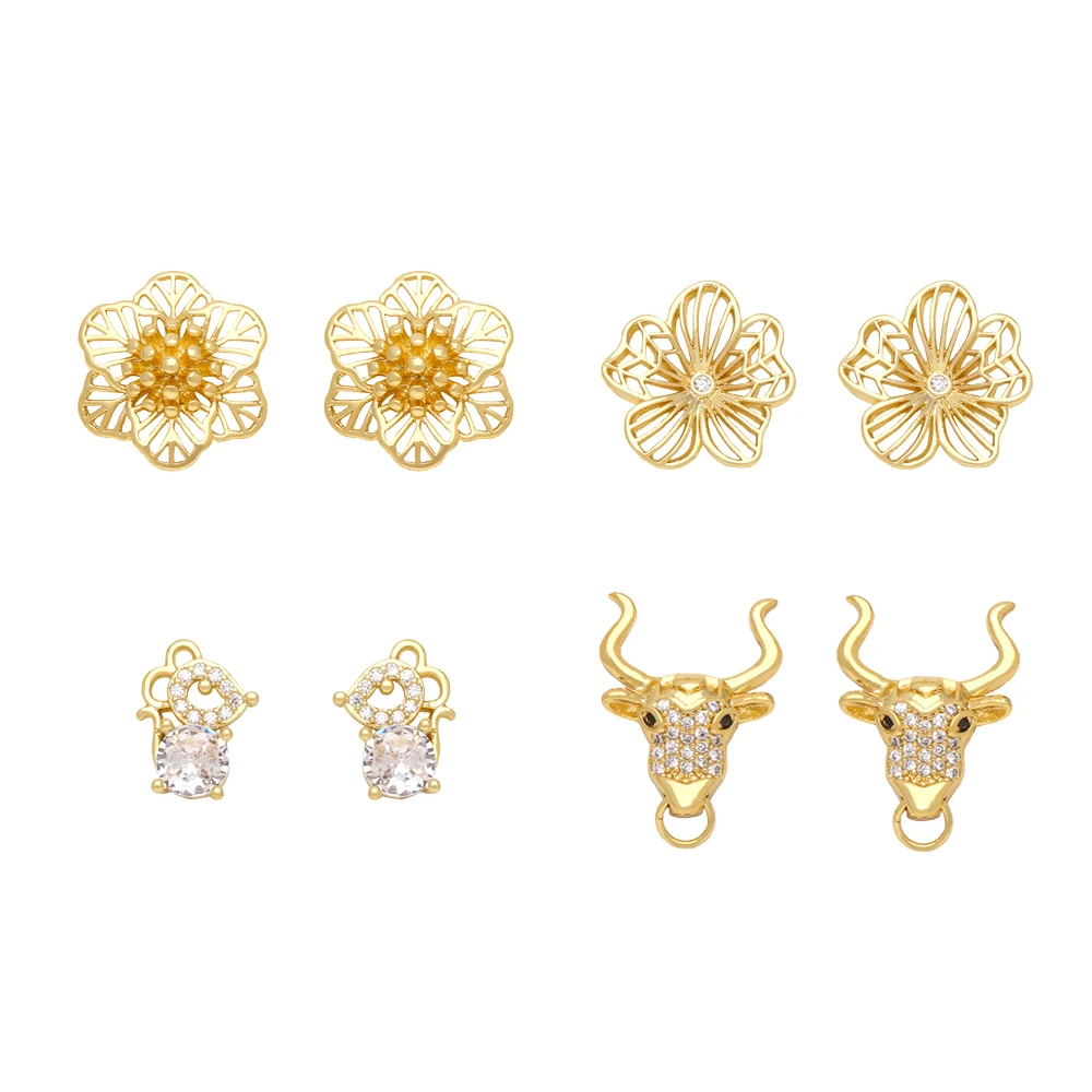 FLOLA Mini Gold Plated Flower Stud Earrings for Women CZ Crystal Bullhead Ear Studs Simple Jewelry Gifts ersr39