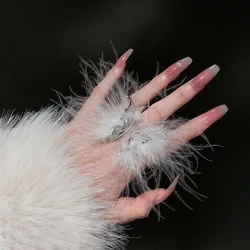 Feathered Butterfly Open Rings For Nail Photo Shoot Plush Handicraft Photographic Nail Ring Studio Nail Gel Color Makeup Display