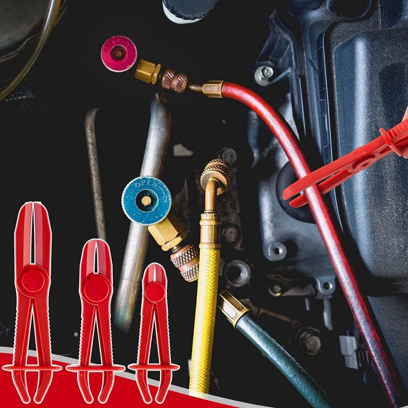 12pçs alicate de braçadeira de mangueira, alicate de pitada de mangueira, alicate de mangueira, braçadeira de linha de combustível, ferramenta de braçadeira de pitada vermelha, 3 tamanhos