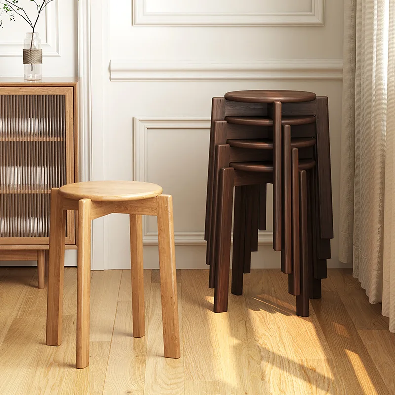 

Табурет из массива дерева, круглый табурет для столовой, складные обеденные столы и стулья для дома, минималистичный стиль, высокий табурет для гостиной