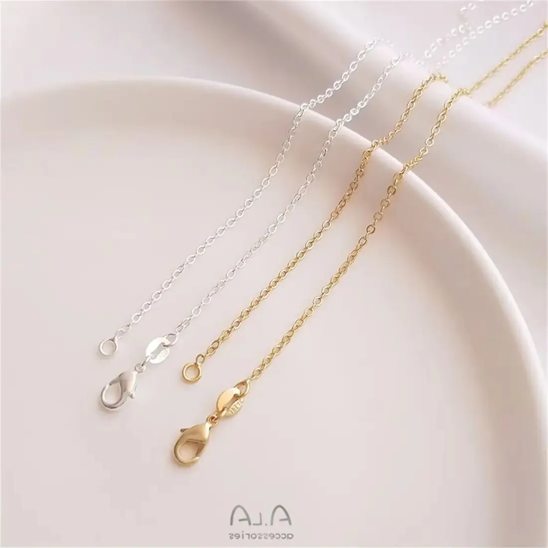 

Bao Zhenjin JF14K Clavicle Chain 50cm Steel Print 925 Silver Necklace DIY Handmade O-shaped Chain Bare Chain Accessory B753