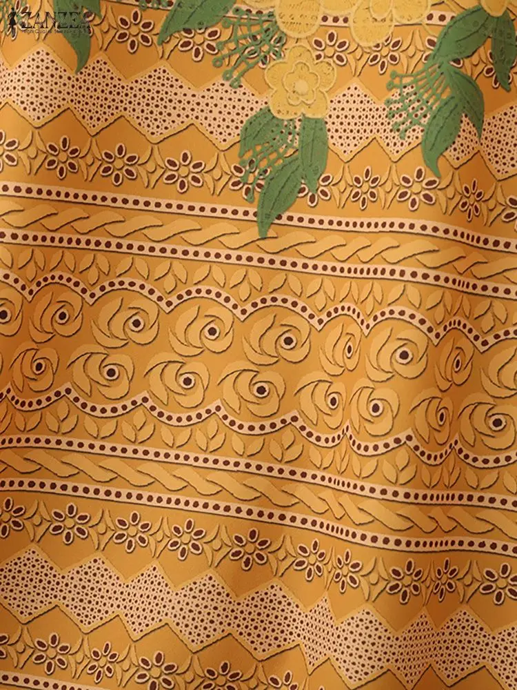 ZANZEA Womens Floral Printing Blouses 2025 Autumn Round Neck Half Sleeve Yellow Blouse Woman Vacation Everyday Casual Wear S-3XL