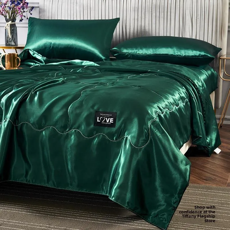 

Summer Lightweight Ice Silk Air Conditioner Quilt Washable Full Set Double Bedding Covers Korean Style Fiber Filled Quilts