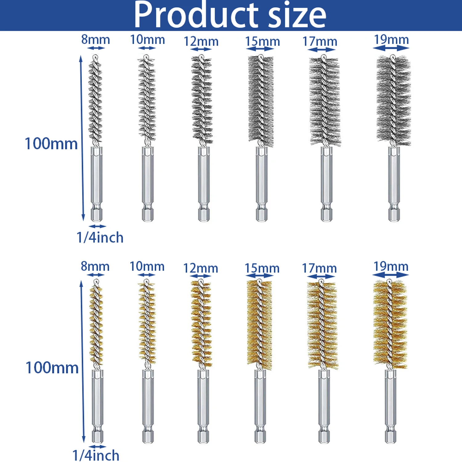 6-24Pcs Stainless Steel Wire Brush Twisted Wire Drilling Cleaning Brush Set With 1/4