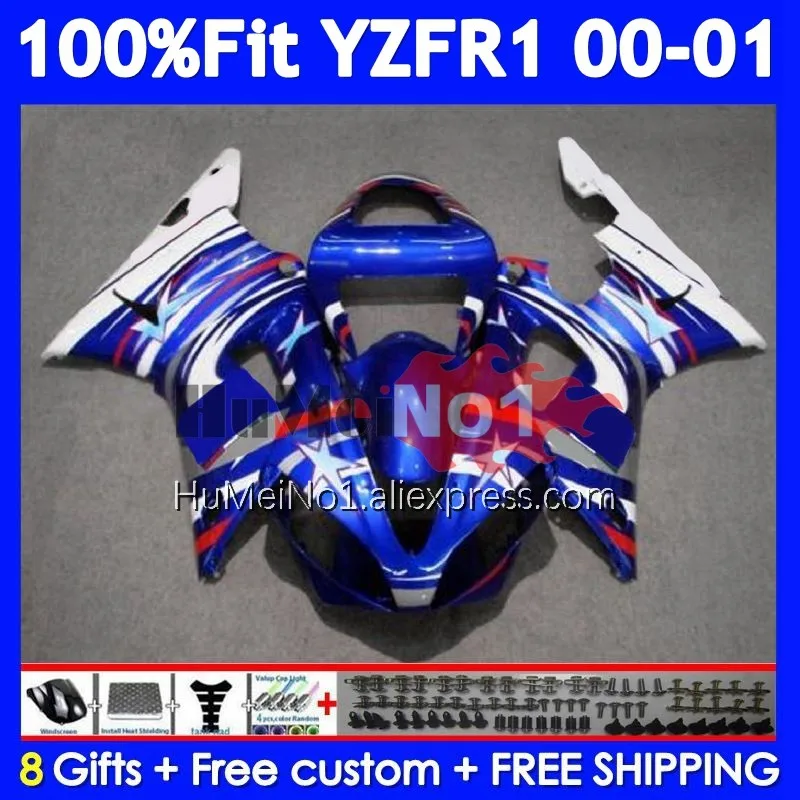 Injection Body For YAMAHA YZF-R1 YZF R1 R 1 1000 CC Blue white 1000CC YZFR1 00 01 364No.7 YZF1000 YZF-1000 2000 2001 Fairings