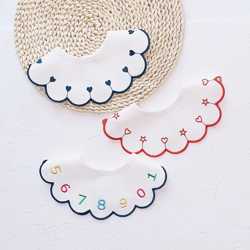 Gaya Korea empat musim 360 katun dapat diputar Bib bayi bordir lucu handuk air liur mode aksesoris baru lahir E23412