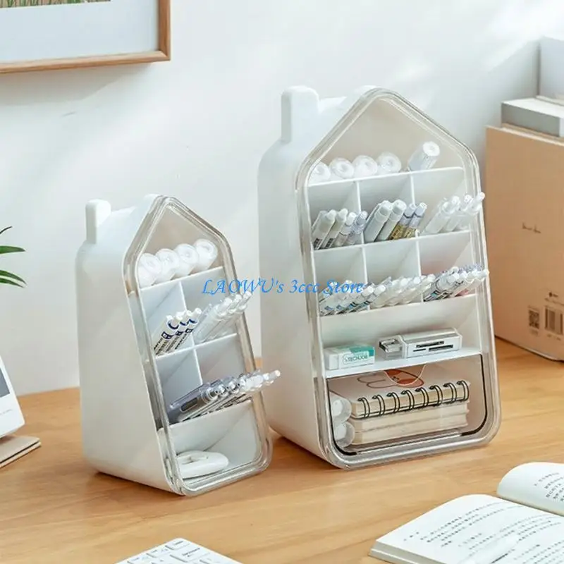 

Y8AD Pen Holder With Drawer 7 Segments Obliqued Pen Cup Marker Organizers Storage Box
