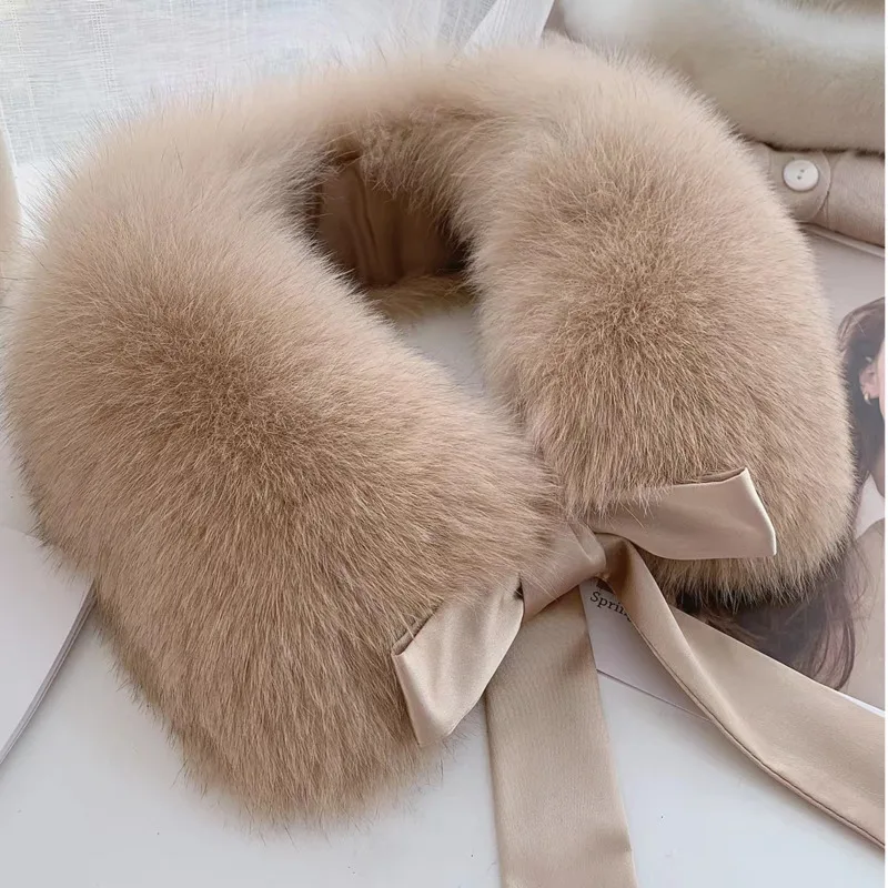 Fox Fur Collar Ladies Winter Furry Fur Collar Women Real Fox Fur Scarf Women Fox Fur Square Collar Short Scarf Shawl Winter