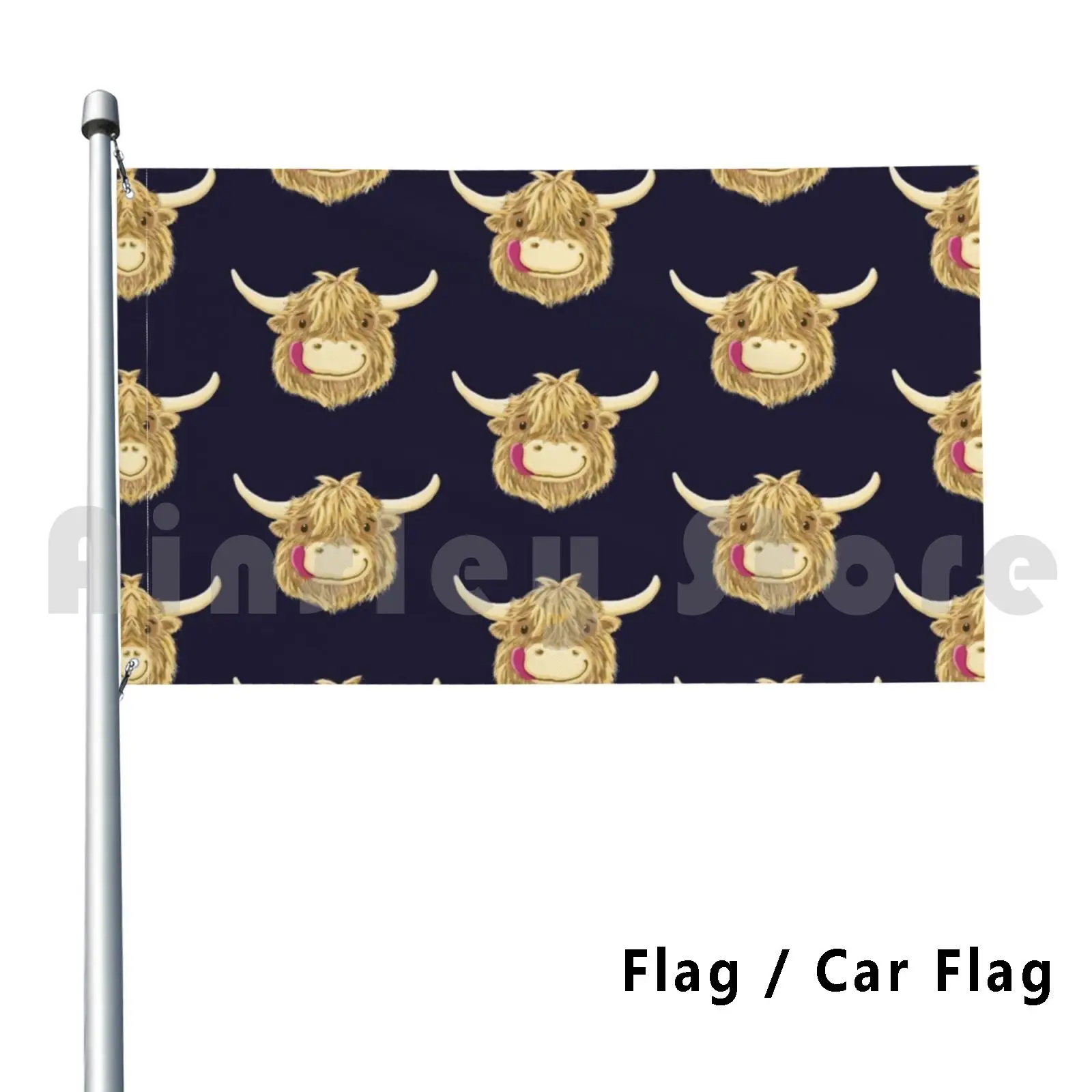 Happy Kids Scottish Highland Cow Flag Car Flag Printing Custom Happy Scottish Highland Cow Heilan Coo Hairy Bull