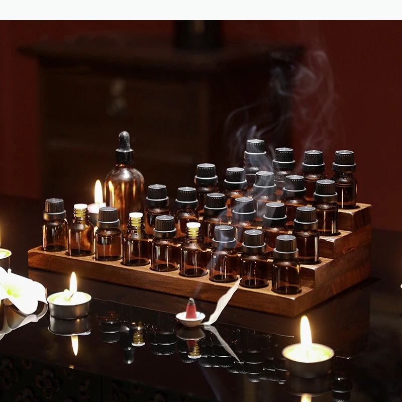 Teak Storage Box Oil Bottle Display Rack Solid Wood Splicing Bottle Storage Rack Household Storage Tools