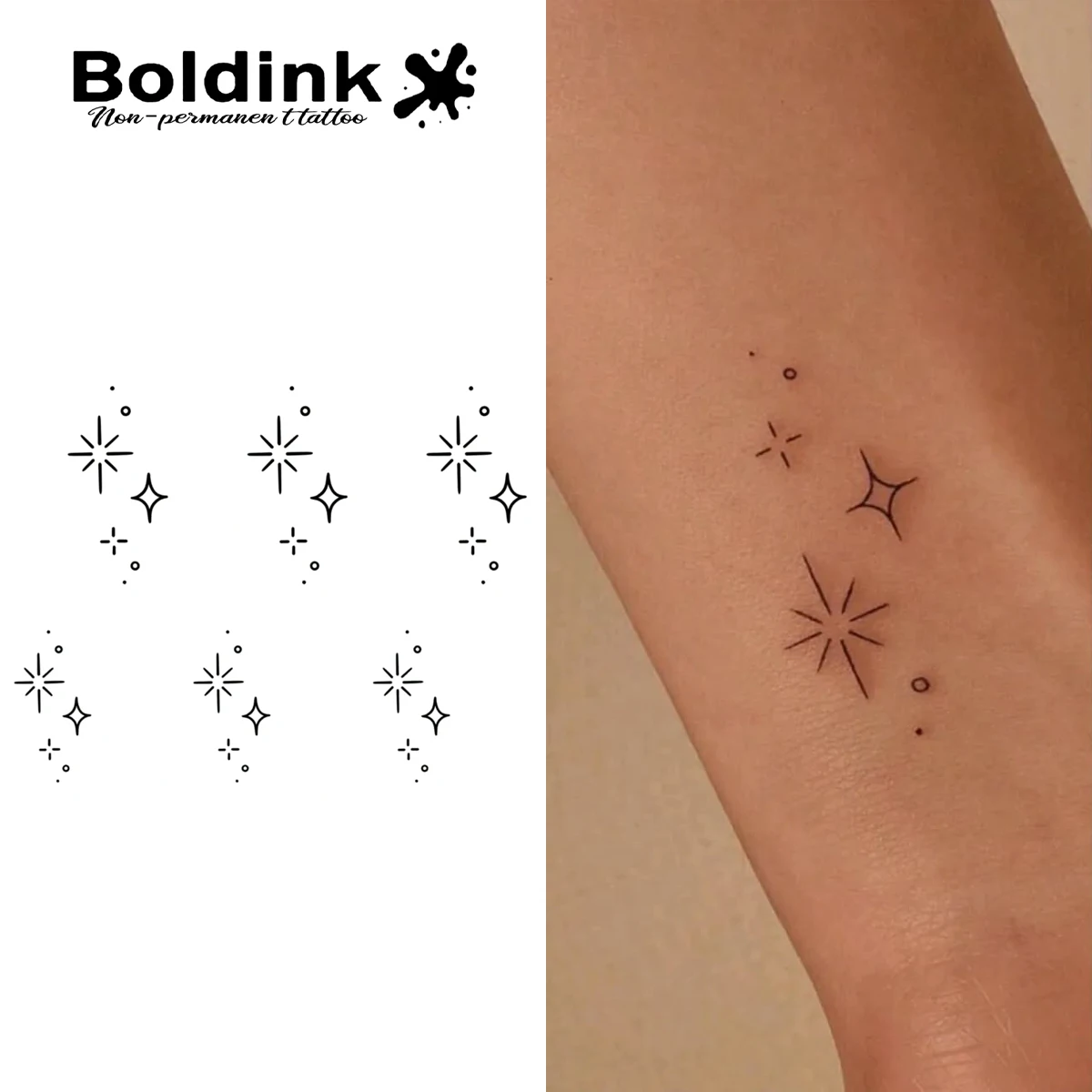 

BOLDINK наклейка-тату со звездой, изысканная, водонепроницаемая, не выцветающая, модная, универсальная для мужчин и женщин, декоративная, длится 1-2 недели