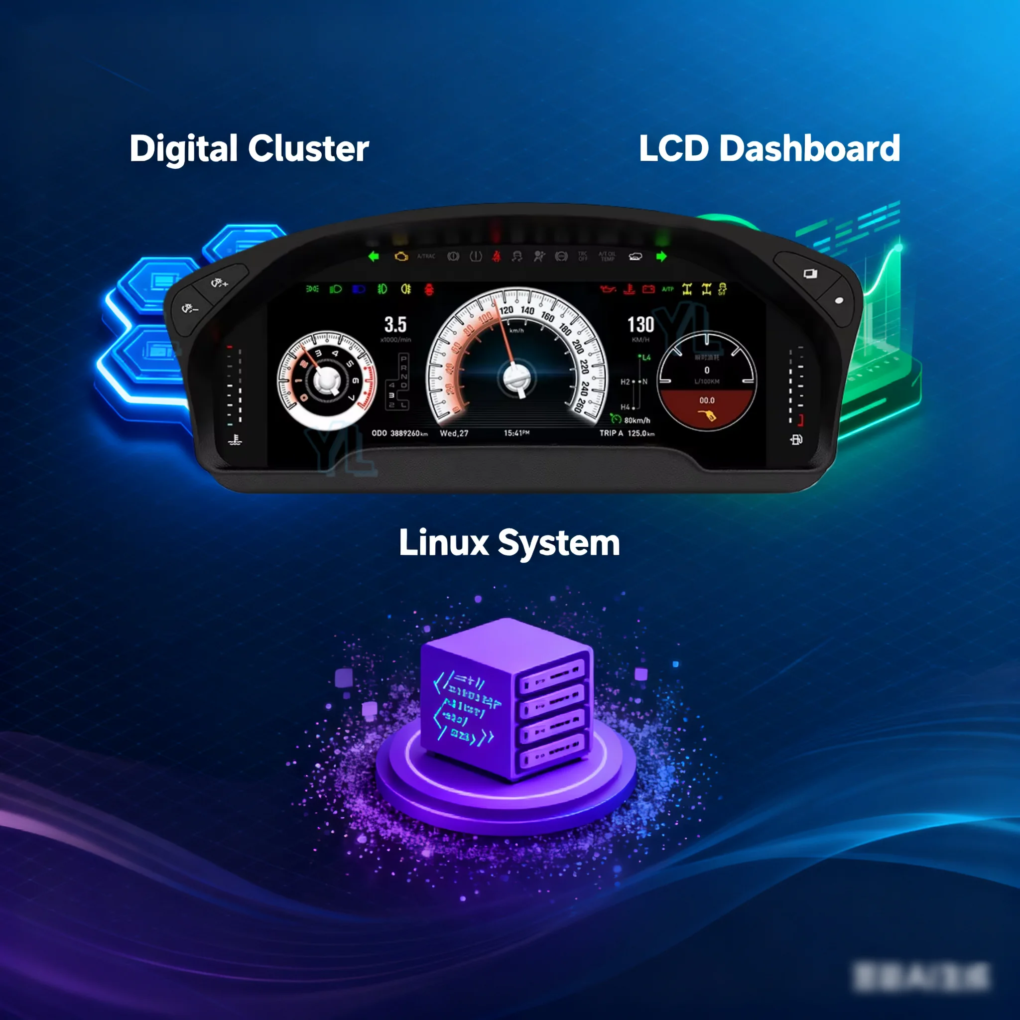 LY Linux Car Digital Cluster Odometer Virtual Cockpit For Nissan Patrol Y61 2005-2024 Dashboard Speed Meter Screen Player Unit