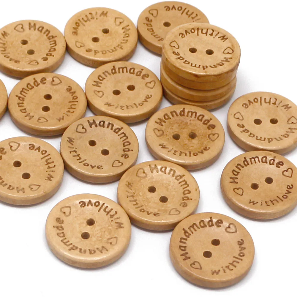 50 PCS/Lot With Love 2 Hole Natural Wooden Buttons For Clothing Sewing Crafting DIY Baby Clothing Sewing Accessories