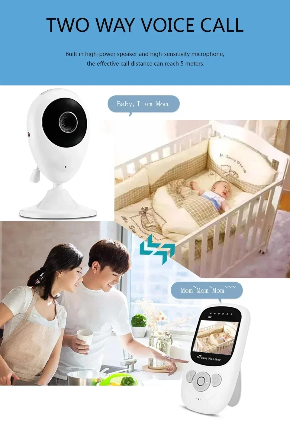 Wireless Resolution Baby Nanny Digital Video Baby Monitor 2.4 Inch Security Camera Night Vision Temperature SP880 Baby Monitor