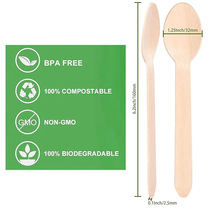100Pcs Disposable Wooden Spoons, 6-Inch Biodegradable Sampling Tasting Spoons for Parties Camping Weddings Takeout Picnics