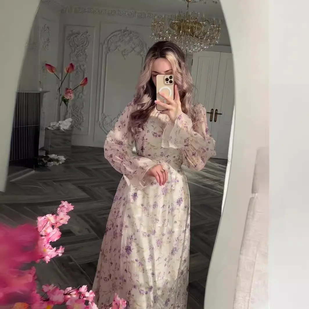 Vestidos Eid Muslim Abaya Dress Printing Women Casual Dresses Jalabiya Ramadan Morocco Dubai Abayas Kaftan Islam Arab Long Robe