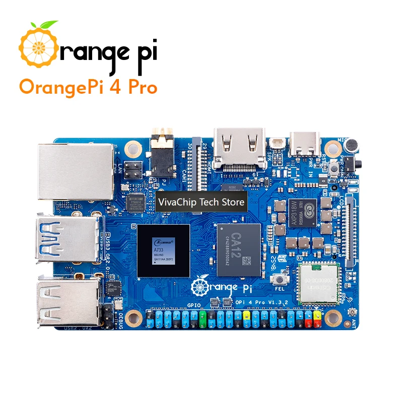 VivaChip TechOrange Pi 4 Pro Single Board Computer 6GB LPDDR5 Allwinner A733 Chip 3Tops NPU Wi-Fi6.0+BT5.4 M.2 M-Key Slot Develo