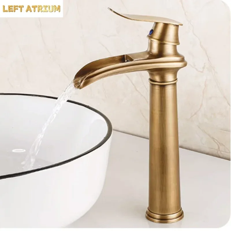 Antique bathroom faucet brass bathroom basin faucet hot & cold Black Oil waterfall faucet mixed sink faucet black faucet