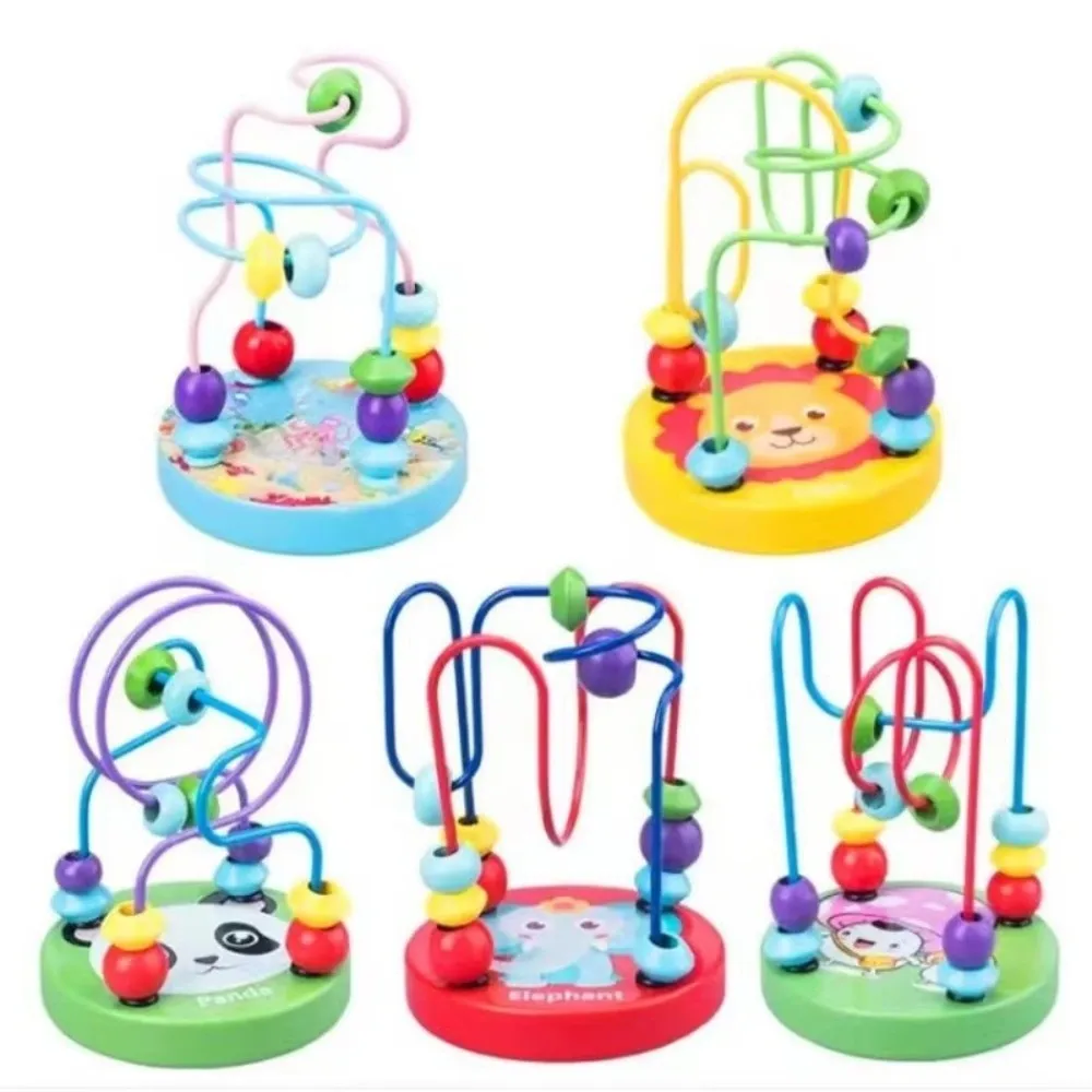 Colorful Cartoon Small Beaded Toys Montessori Wooden Toys Hand-eye coordination Roller Coaster Educational Circle Toy Wooden
