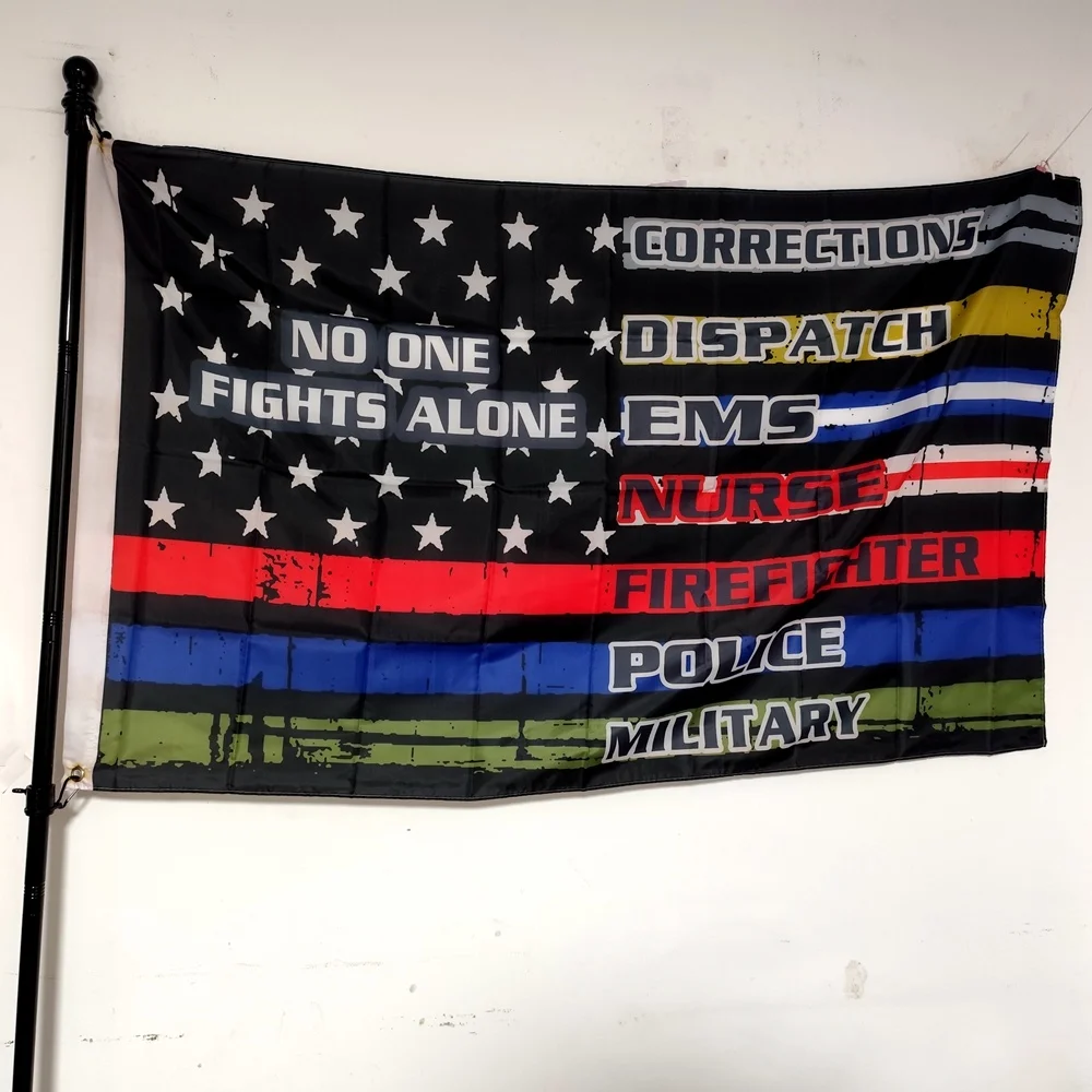 No One Fights Alone Flag, US American Flag, First Aid, Multi Thin Line, Outdoor Decoration