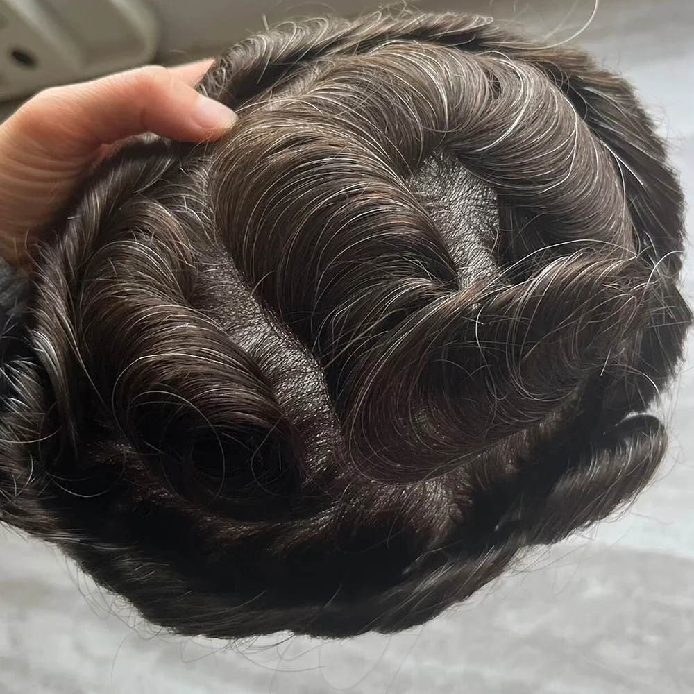 Natürliches Haar 1b80 # 230 # Haarersatzsystem 90% Dichte Leichtgewicht 0,02mm Superdünne Haut Unsichtbarer Natürlicher Haaransatz Toupet – Detail 2