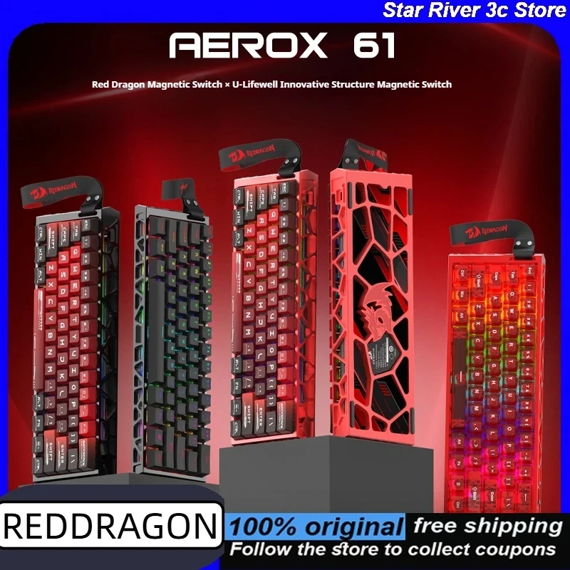 

REDDRAGON AEROX61 Magnetic Switch Keyboards 8k Polling Rate 0.125ms Low Latency Aluminum Alloy Hollow Ergonomic Gaming Keyboards