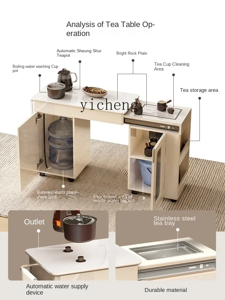 XL mobile coffee table tea table kettle integrated multi-functional balcony tea table retractable folding trolley