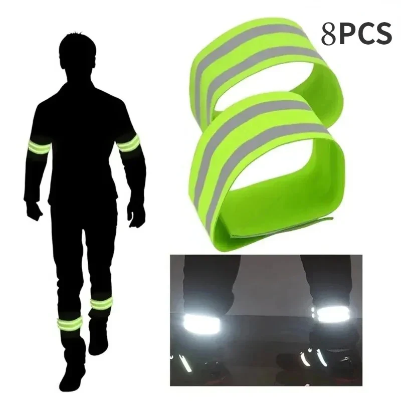 8-2PCS Reflect Straps for Night Walking Cycling Running Safety Reflector Tape Reflective Bands for Wrist Arm Ankle Leg