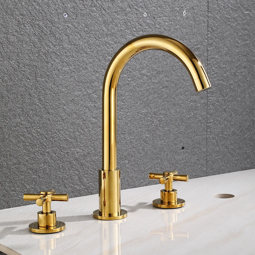 LANGYO 3PCS Gold/Chrome Bathtub Faucet Bathroom Water Mixers Bathroom Tap Washbasin Creative Faucet With Double Handle