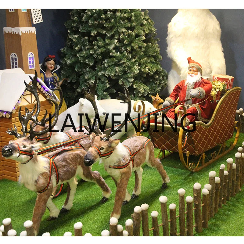 Christmas decoration, large Santa Claus, reindeer, sleigh, set of setting props