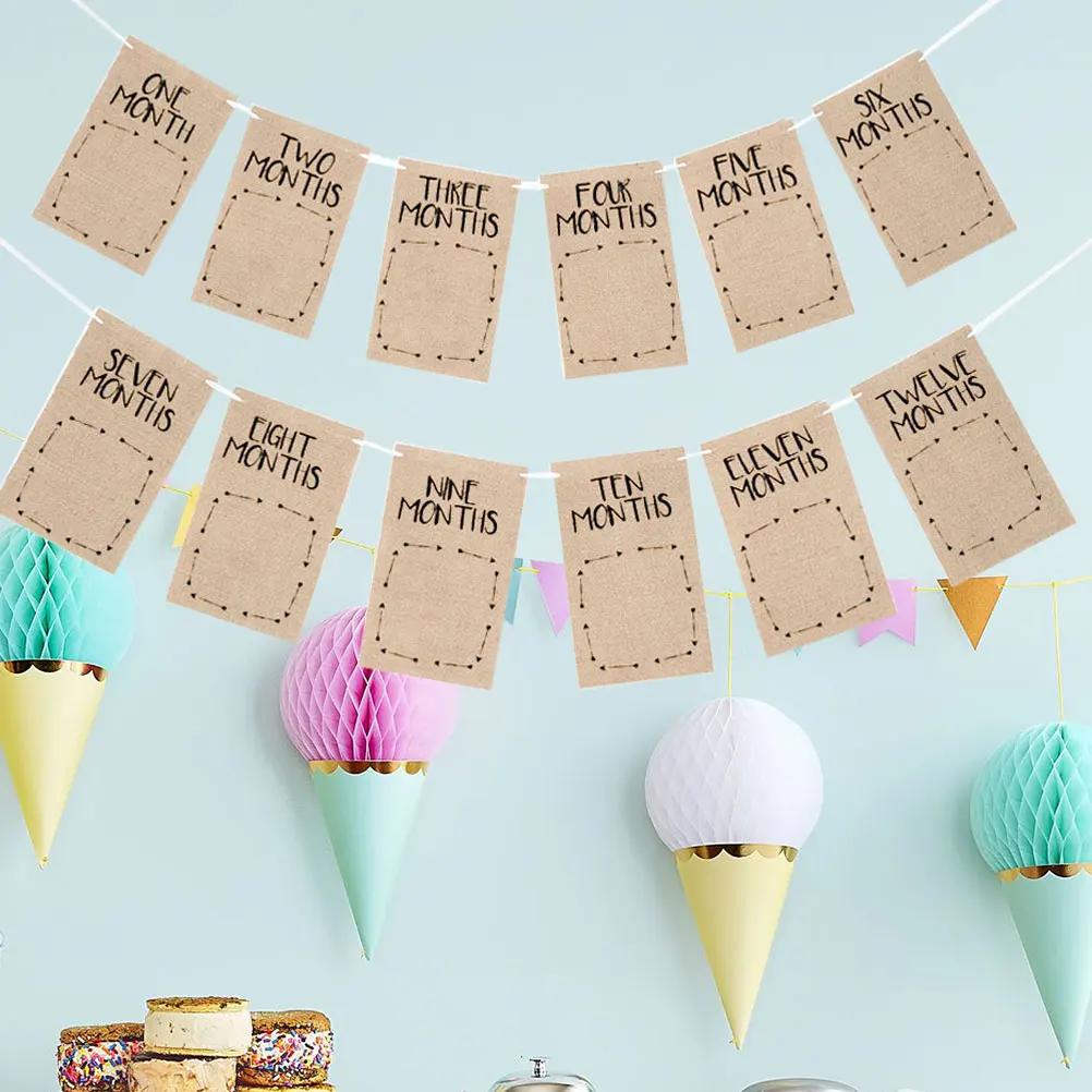 

Photo Clip Flag Wall Collage Banner Pull The Decoration 1-12 Months Folder