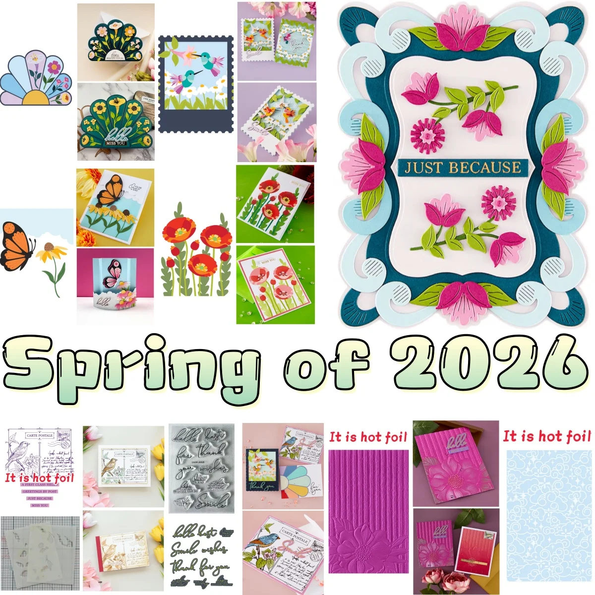 

Spring of 2026 Sunny Stems Hummingbirds Butterfly Metal Cutting Dies Clear Stamps Stencil Hot Foil for DIY Making Card Scrapbook