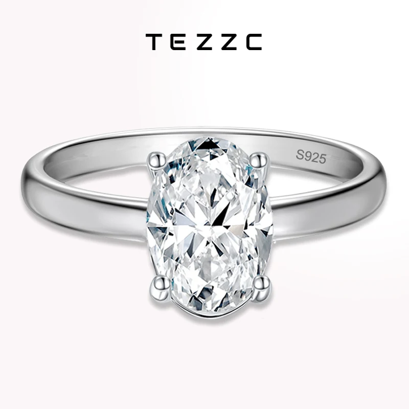 

Tezzc 1ct Oval Cut Moissanite Ring 925 Sterling Silver with Gold Plated Lab Diamond Bands Wedding Rings For Women Certificate