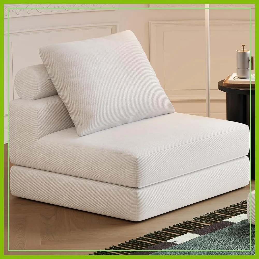 

3-in-1 Convertible Sleeper Chair Bed with Pillows, Folding Floor Couch, Single, White