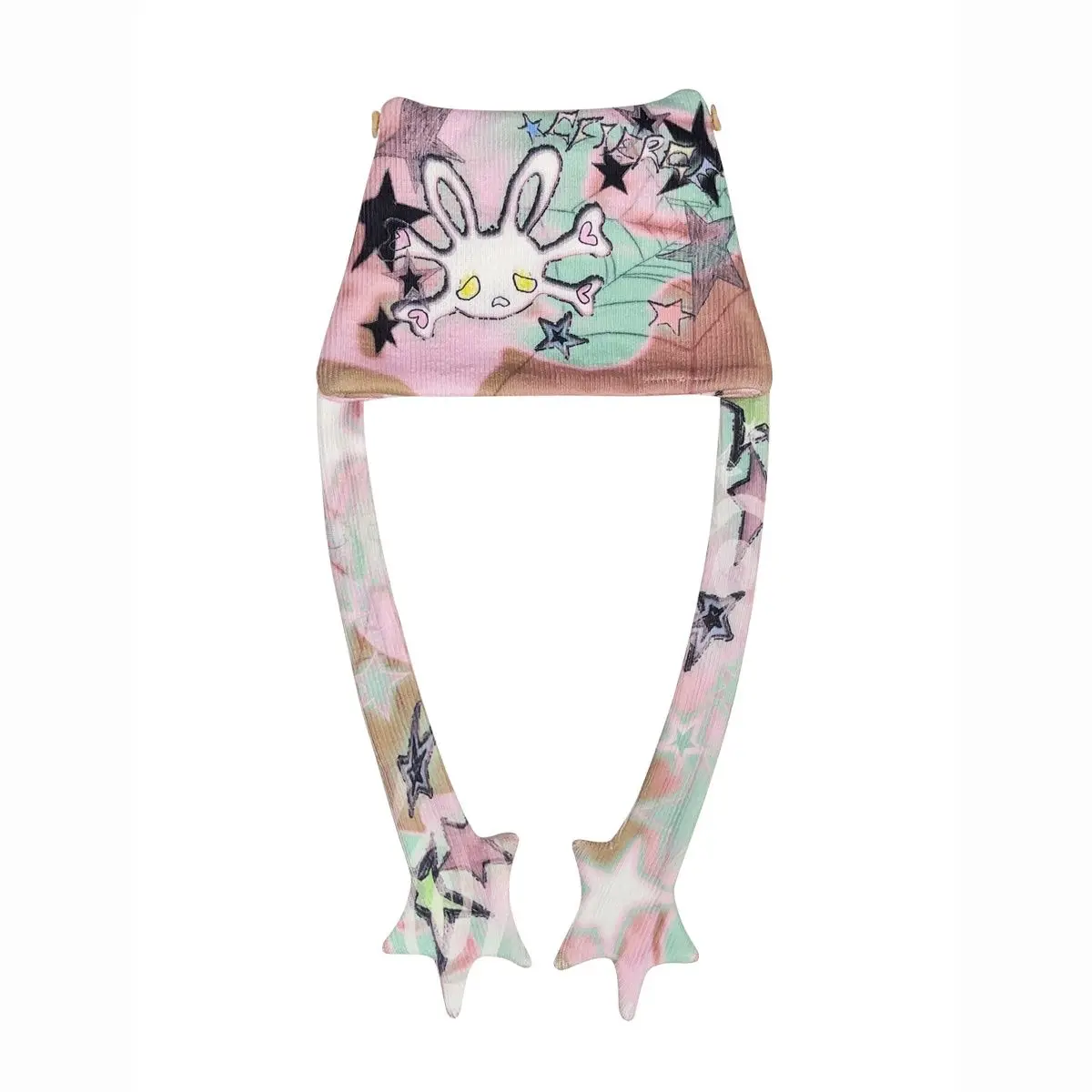 

Post Apocalyptic Rabbit Skull Print Beanie 2025 Vintage Knit Hat Star Pattern Underground Aesthetic Streetwear Headwear