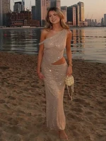 Vestido elegante de seda brillante de Kliou, vestido de mujer con cuello oblicuo sin cintura, vestido de diseño de medianoche para fiesta de graduación, Vestidos ajustados