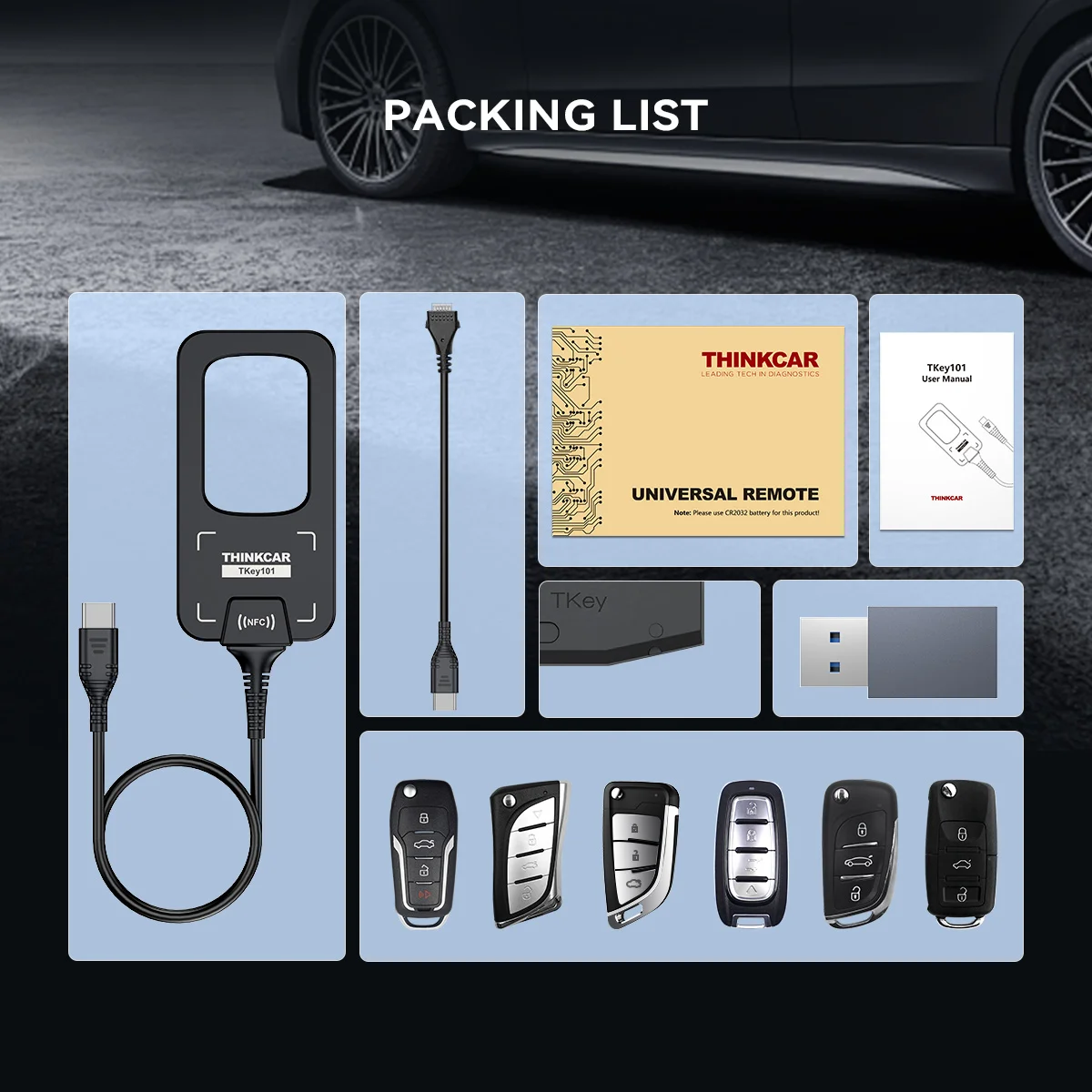 THINKCAR TKey101 Car Key Programmer IMMO Anti-theft Matching With 6 Remote Keys Work via THINKSCAN 689BT 689 MUCAR 892BT VO8