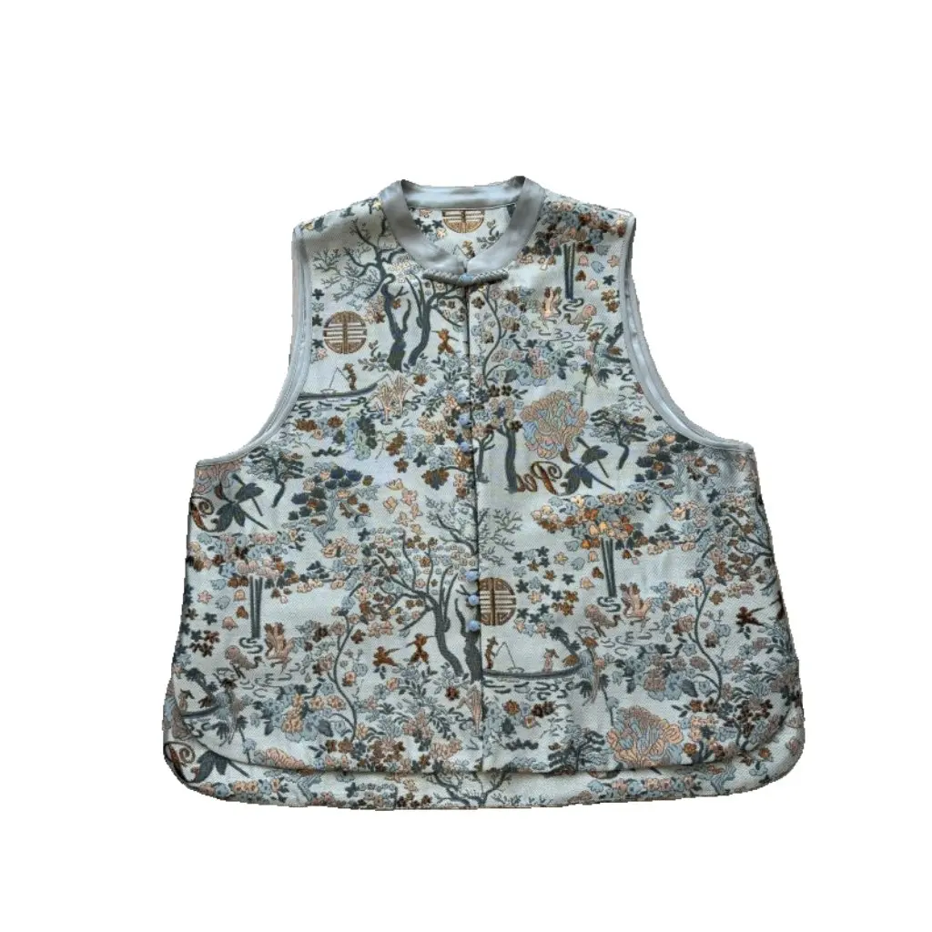

Retro Chinese National Style Vest Coat with Heavy Industry Jacquard Jade Buckle Elegant Modified Spring Fashion Women's Top