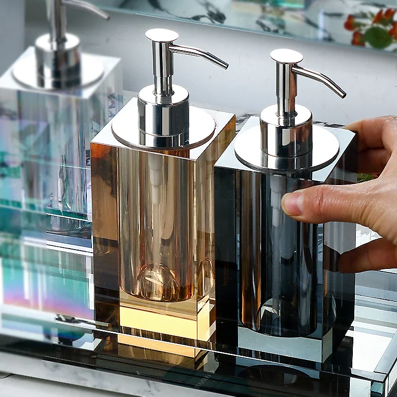 Creative Amber Crystal Glass Lotion Bottle Hotels Cafes Hand Sanitizer Dispenser Bottle Modern Luxury Push-Type Soap Dispenser